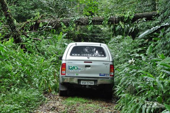 A Fiona enfrenta a rústica estrada na Mata Atlântica em direção ao Salto do Saci, na região de Antonina, litoral do Paraná
